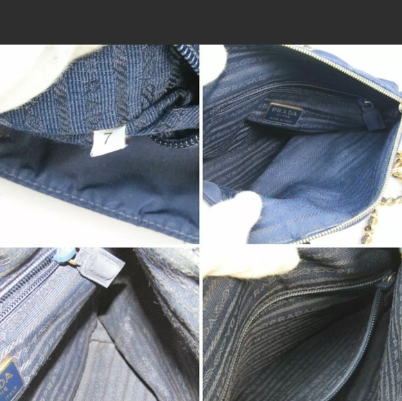 PRADA Gold Chain Bag Shoulder Bag 100% Authentic Navy Blue Crossbody Bag Tote - Picture 5 of 16